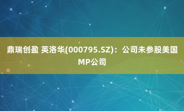 鼎瑞创盈 英洛华(000795.SZ)：公司未参股美国MP公司